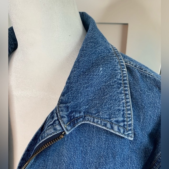 Vintage Denim Short Sleeve Top Full Zip Up Size Medium - Picture 3 of 10